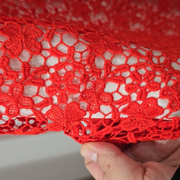 PINKO Nwt Macramè Lace Long Maxi Dress, Red Orange with White, Size 8 - Picture 6 of 16